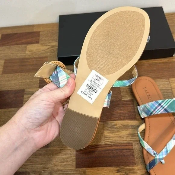 Talbots Womens Gia Buckle Sandal 8 Plaid Multi Criss Cross Summer Coastal Flat - Picture 6 of 7